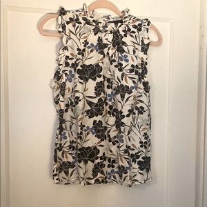 Ann Taylor Blue and White Ruffled Sleeveless Blouse